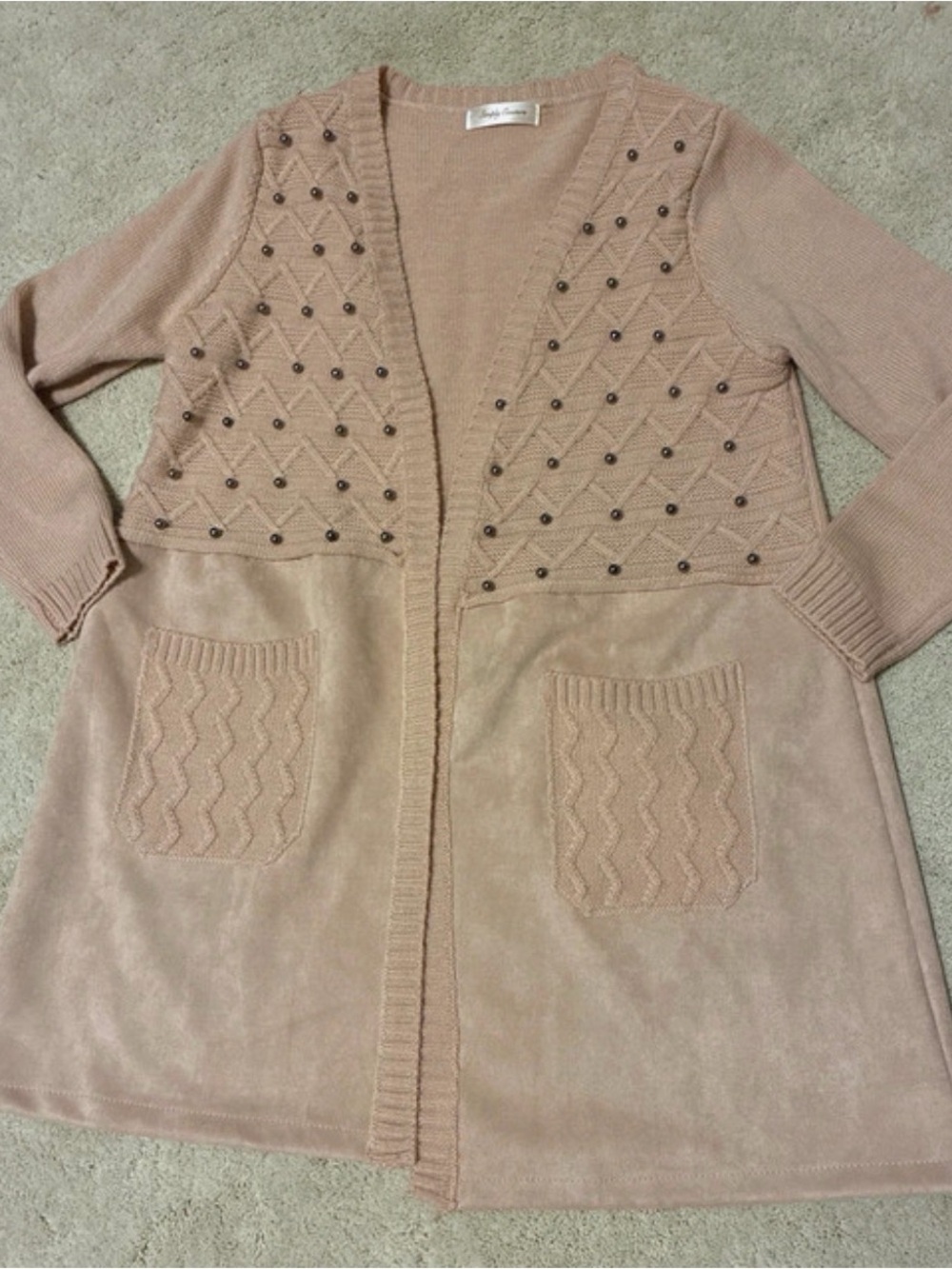 Simply Couture Dusty Rose Open Front Studded Cardigan